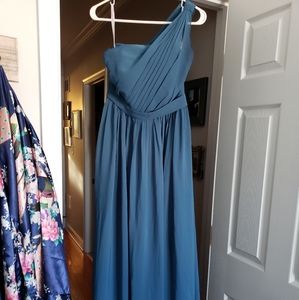 One-shoulder, full-length bridesmaid dress